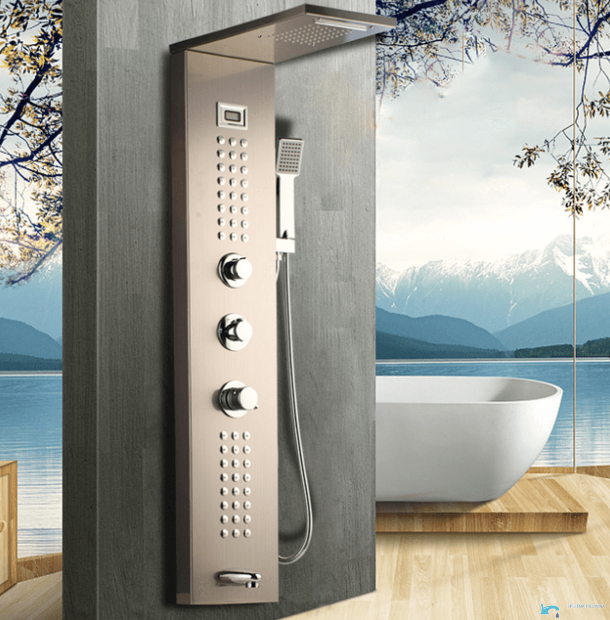 EYN TP1912L termosztátos sarok zuhanypanel · Sarokszerelés