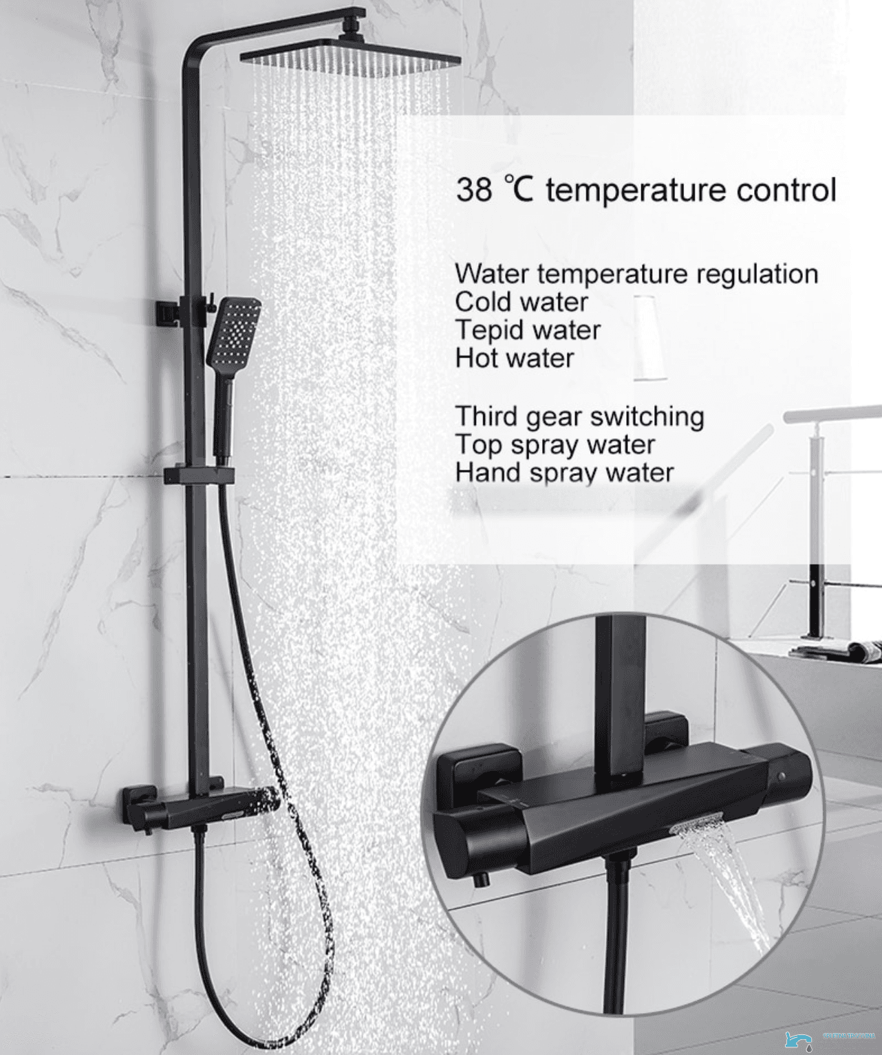Zuhanypanel EYN TB1751 termosztáttal és többféle vízsugarú zuhanyfejjel, matt fekete, króm és további színváltozatokban TB1751 — 1