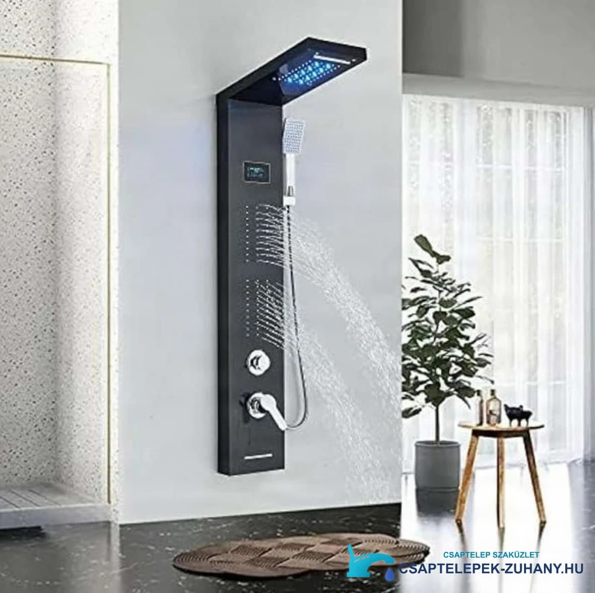Luxus BSP1912 LED zuhanypanel fényes fekete kivitelben