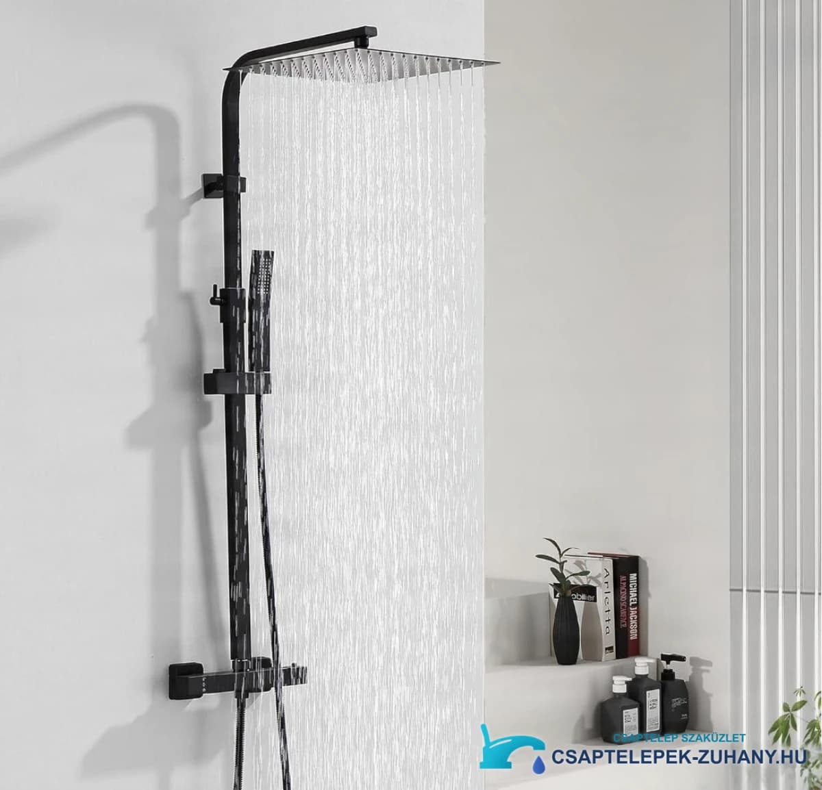 Termosztátos zuhanypanel EYN NT9782, falon kívüli kivitelben, fekete és króm színben