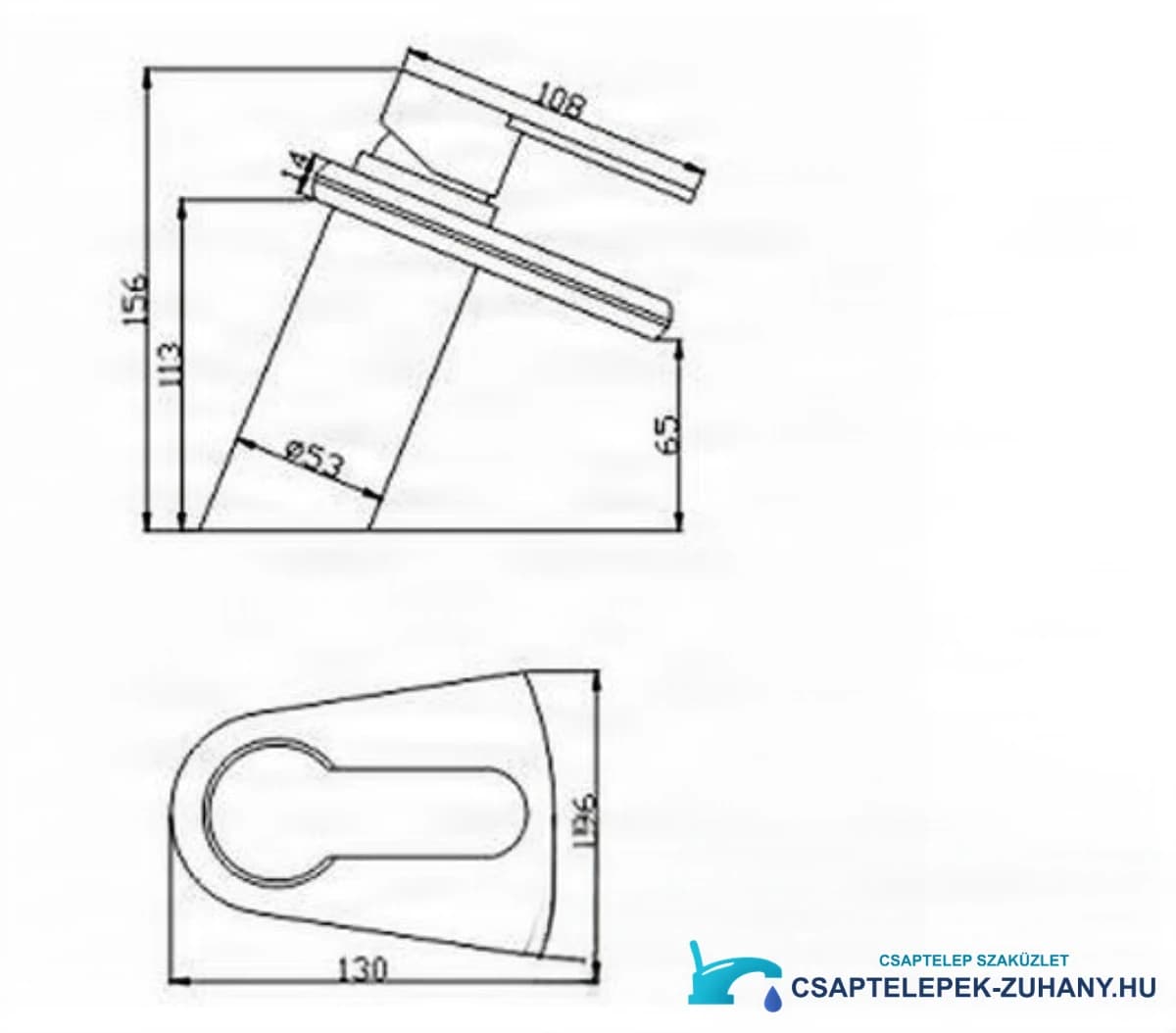 Az EYN 0359 mosdócsaptelep műszaki rajza (156 × 130 × 96 mm)