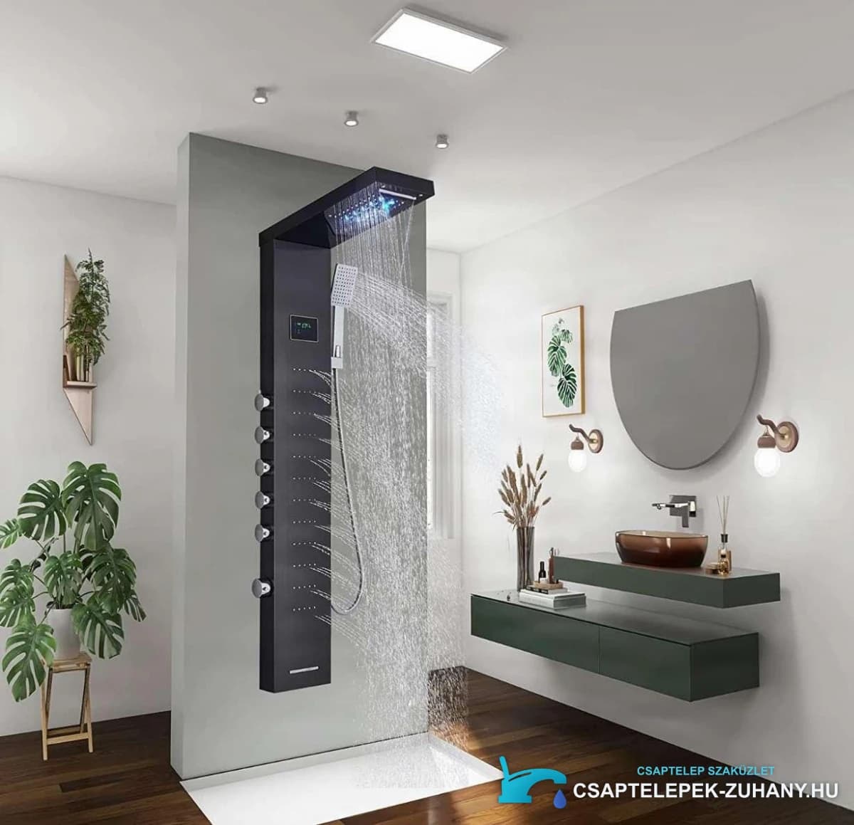 Zuhanyrendszer EYN BSP2040 LED-kijelzővel, vízesés kifolyóval, többféle színváltozatban — 1. nézet