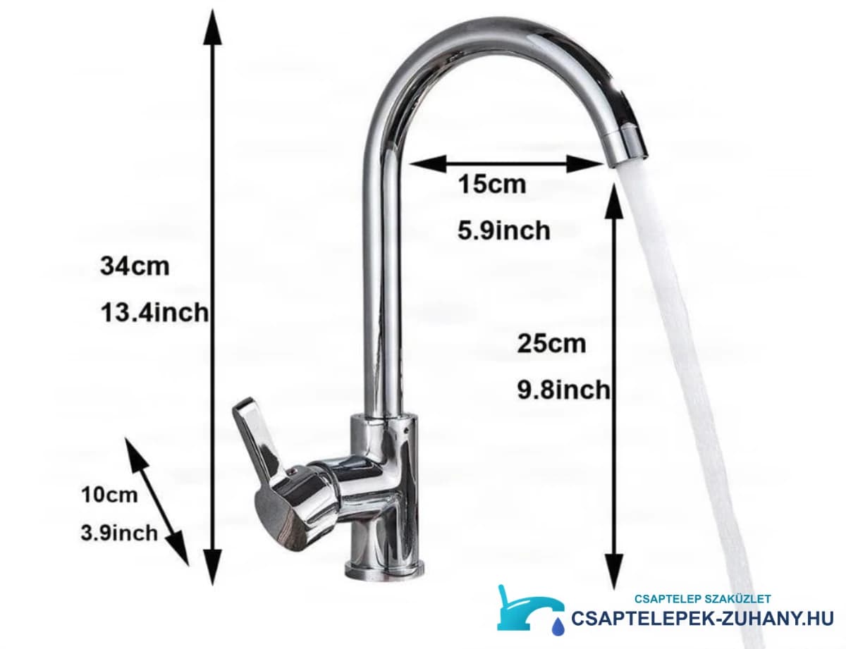 Az NT1311 króm csaptelep méretei: 34 cm magas, kinyúlása 15 cm