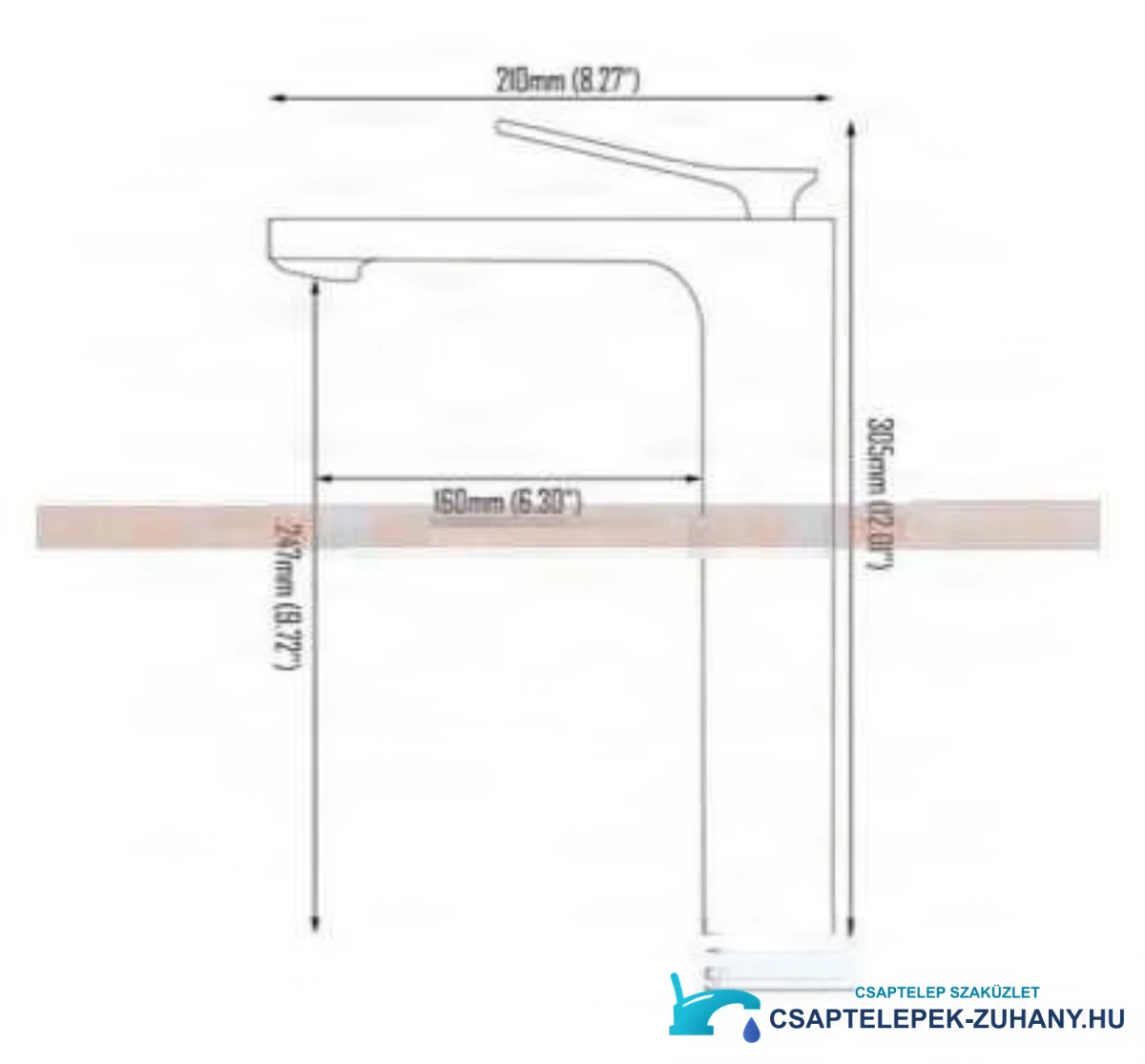 Az EYN CKB2241 műszaki rajza 310 mm magassággal és 160 mm kinyúlással