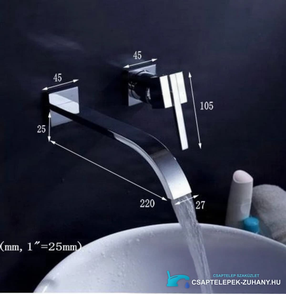 Az EYN4301 fali mosdócsaptelep méretei: 220 mm-es kinyúlás