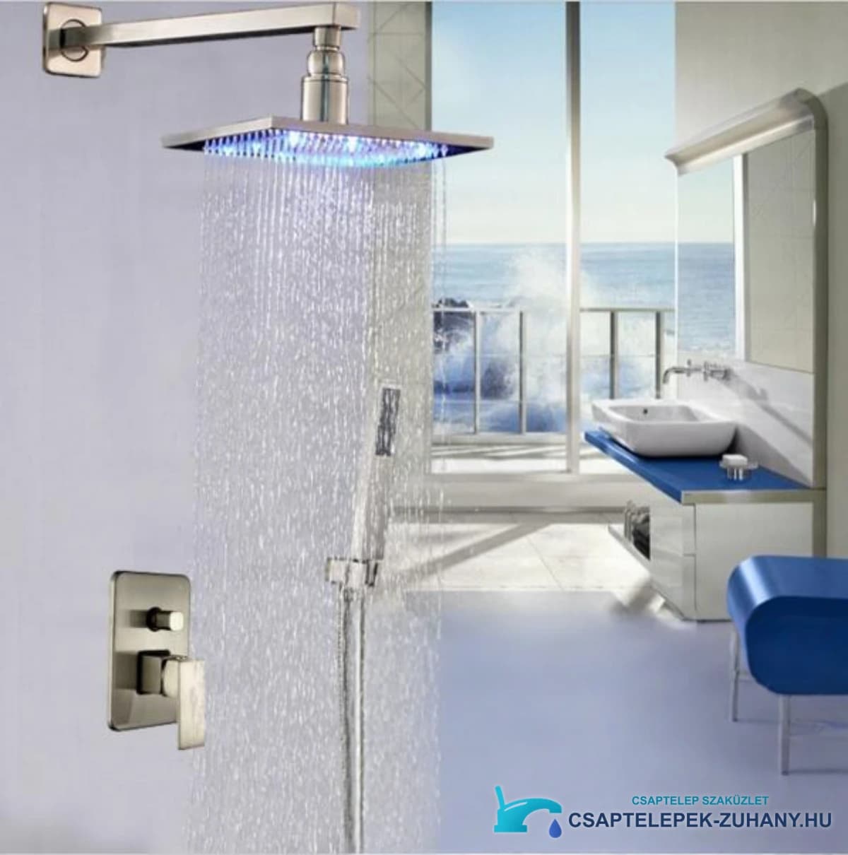 PT19136 LED-es falsík alatti zuhanyrendszer modern fürdőszobában, négyzet alakú esőztetővel