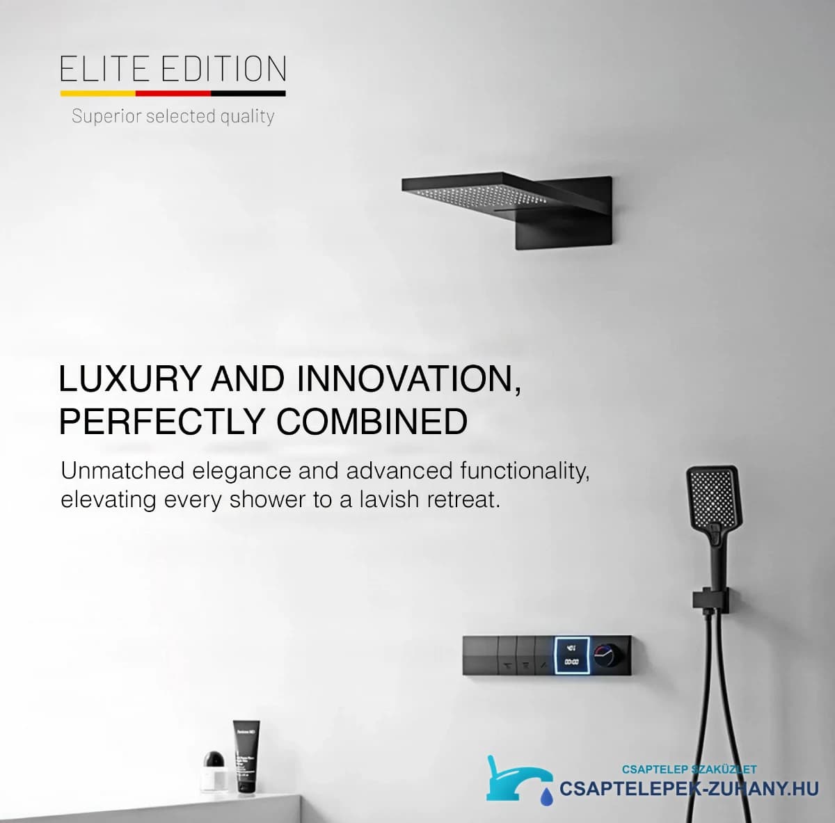 ELITE EDITION BCS1050 luxus intelligens falba süllyesztett zuhanyrendszer matt fekete kivitelben