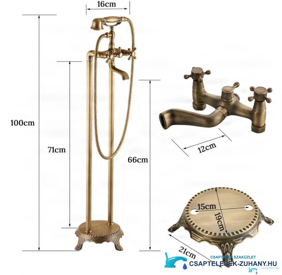 AQF2016 szabadon álló kádcsaptelep: 100 cm magas, 21 cm-es talppal