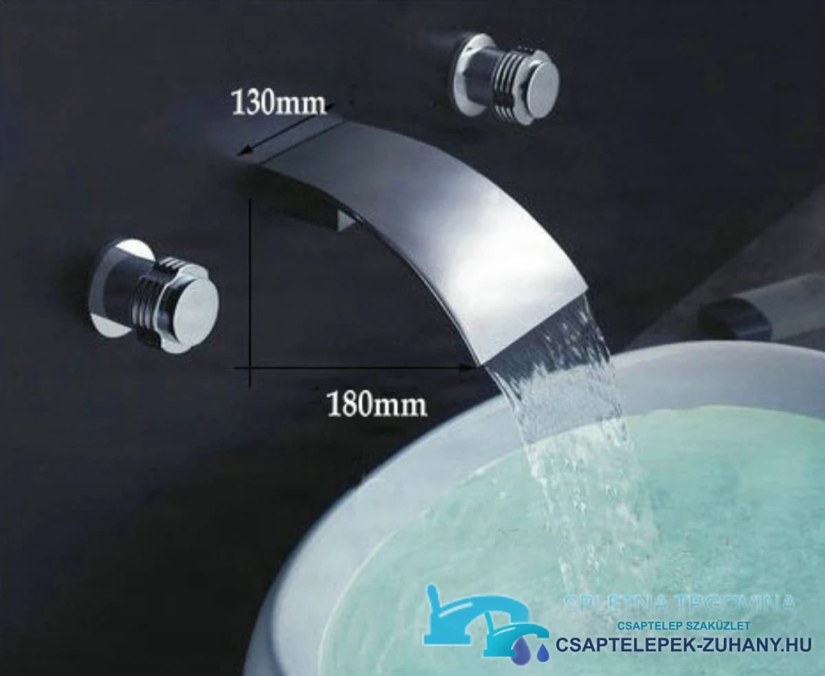 Az SU2500 vízesés kifolyós fali csaptelep méretei: 130 mm és 180 mm