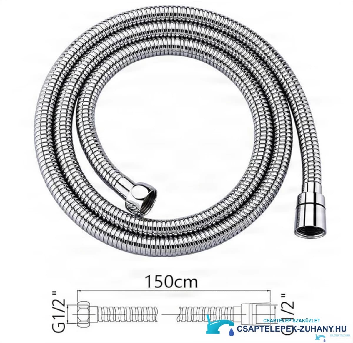 Az EYN SH1238 krómozott zuhanycső műszaki rajza, 150 cm és G1/2