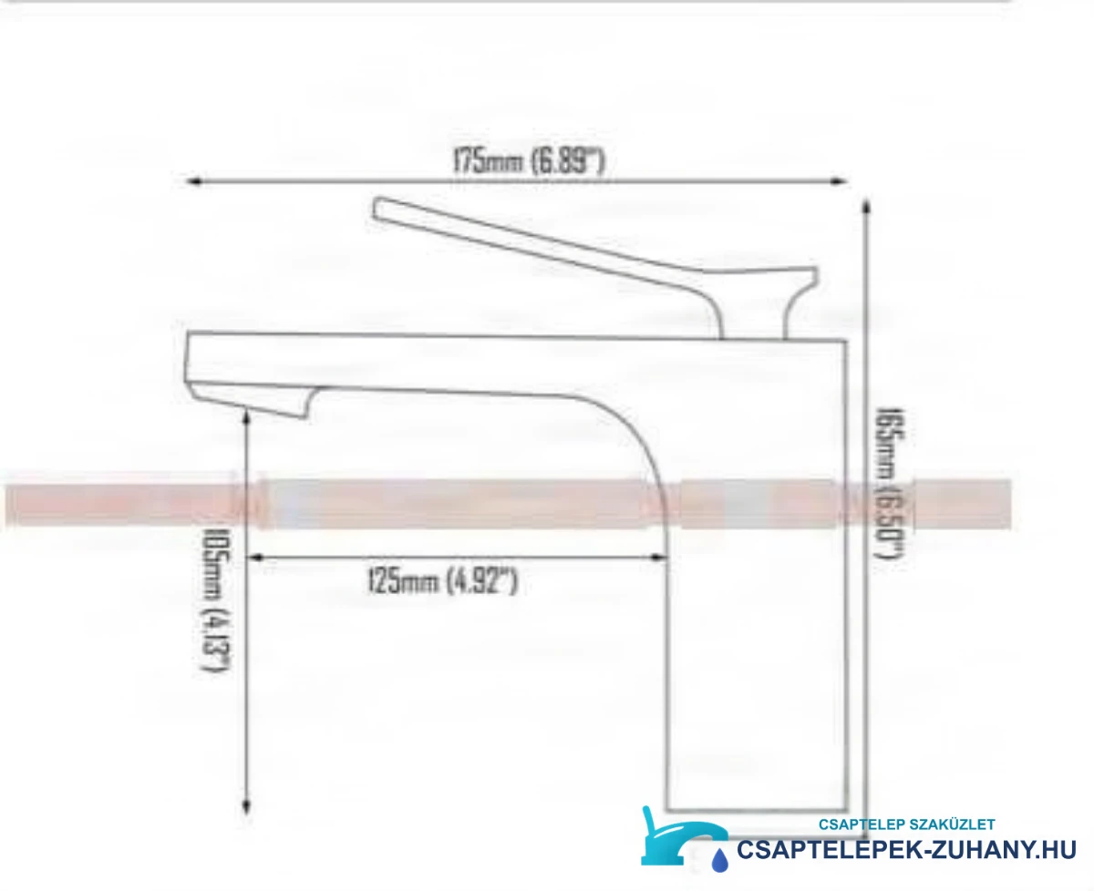 Az EYN CKB2241 műszaki rajza 185 mm magassággal és 125 mm kinyúlással