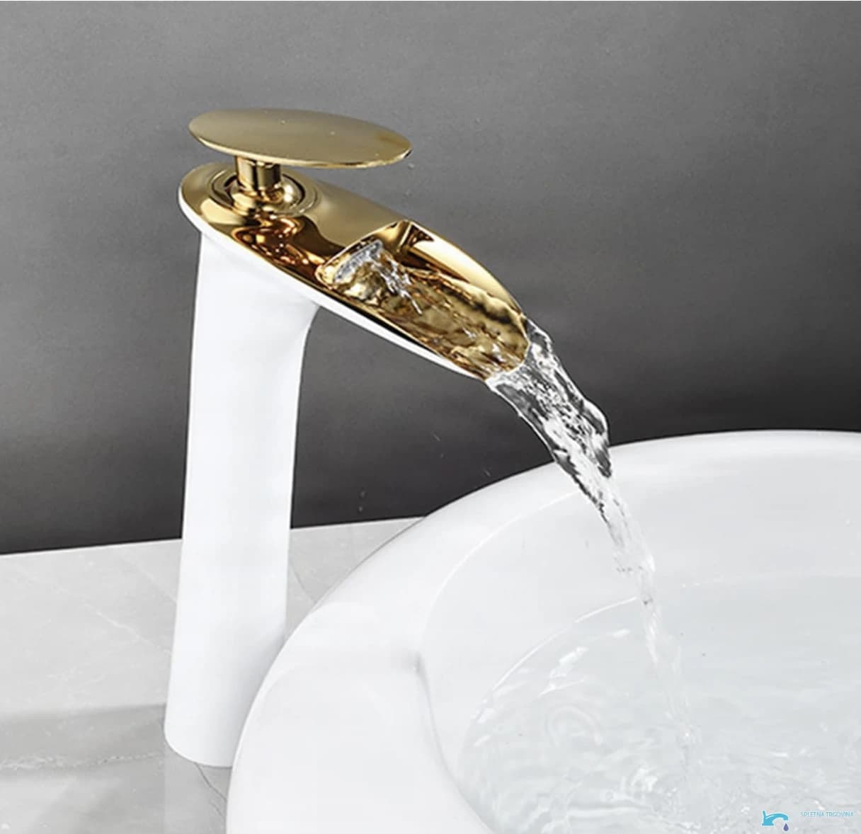 Luxury Redefined Waterfall Bathroom Faucet In White And Gold Eyn Bsh1235 4