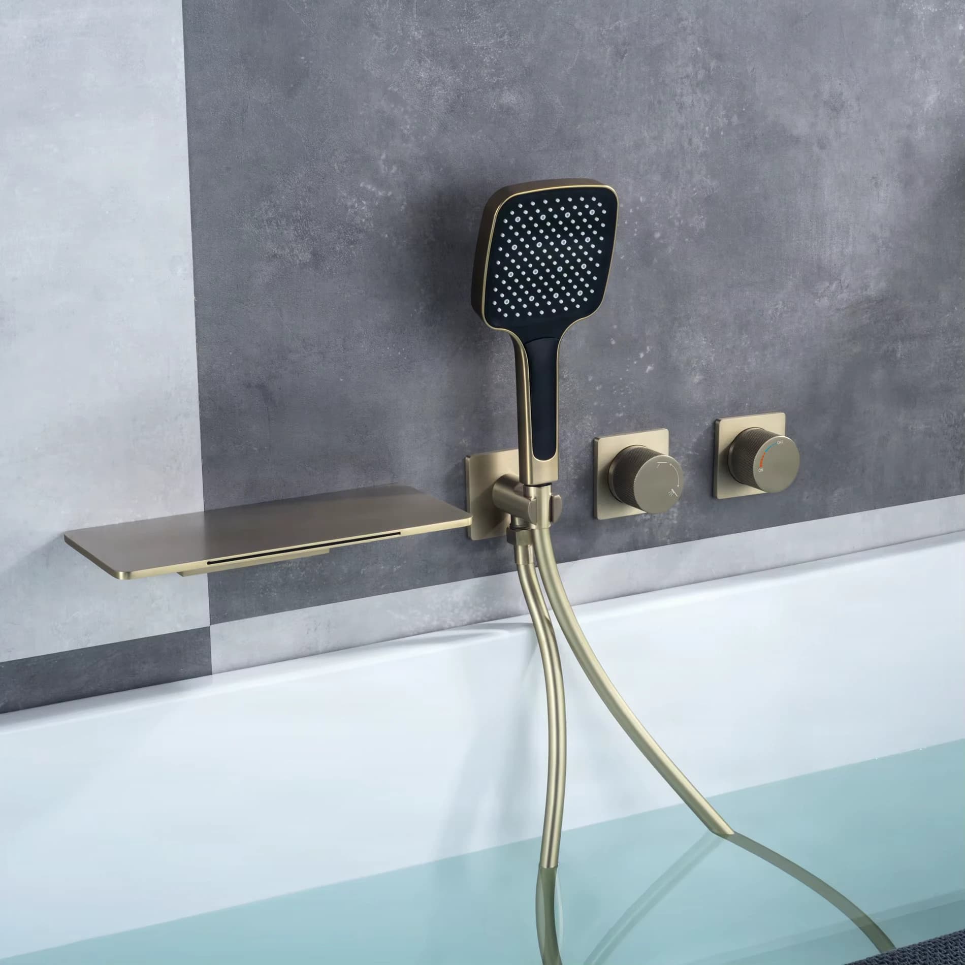 Concealed Copper Bathtub Faucet With Led Hidden In-wall Hot/cold Shower Set Double-unit Basin Edge Waterfall Wall Outlet
